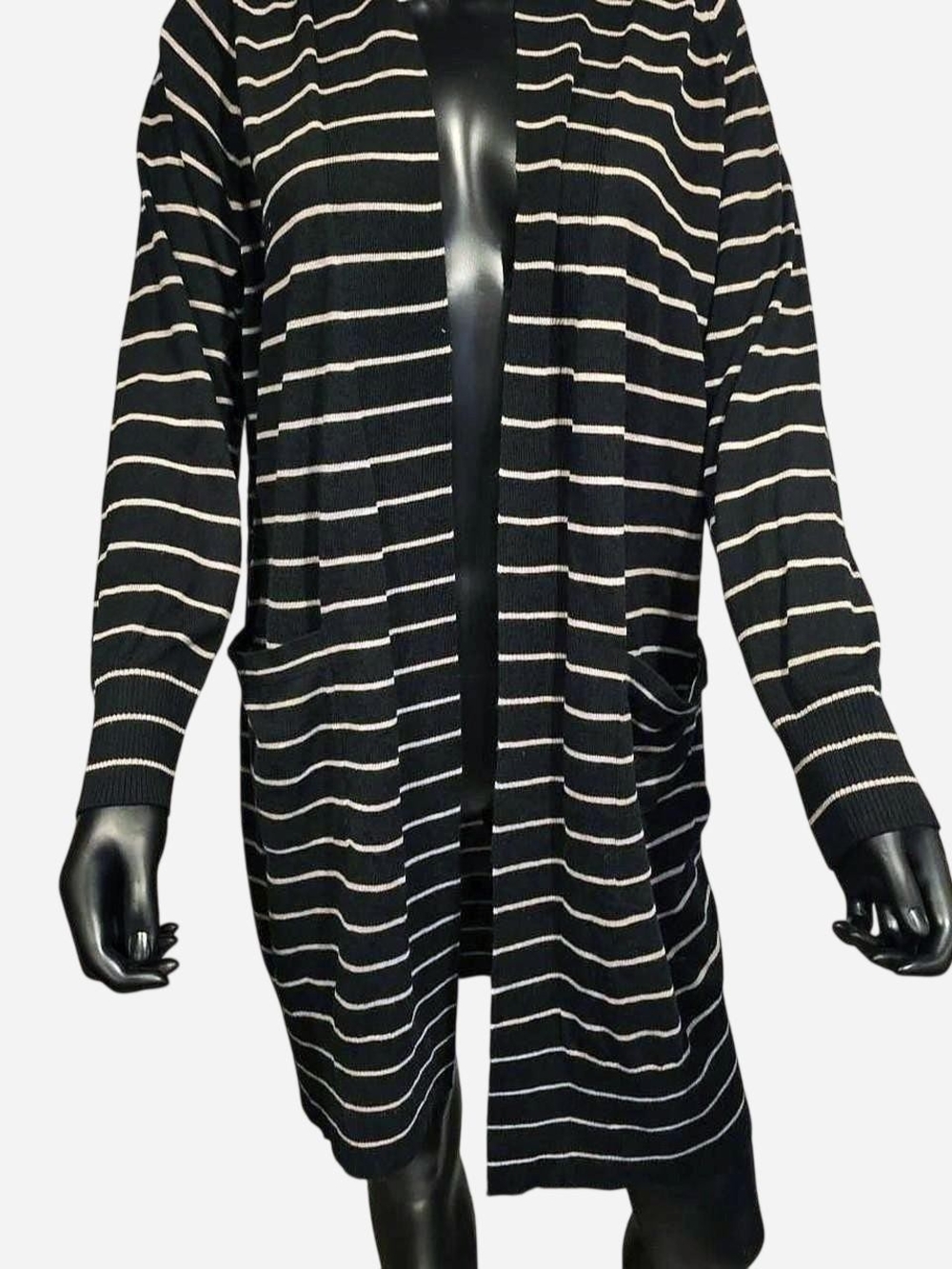 Black & White Striped Open Front Cardigan 3XL Pockets
